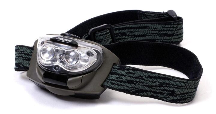 lampe frontale avec deux LED et sangle réglable sur fond blanc